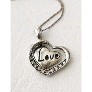 Vintage Sterling Silver Double Heart Love Pendant Necklace 19”